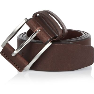 Brown leather double keeper belt